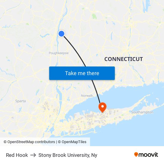 Red Hook to Stony Brook University, Ny map