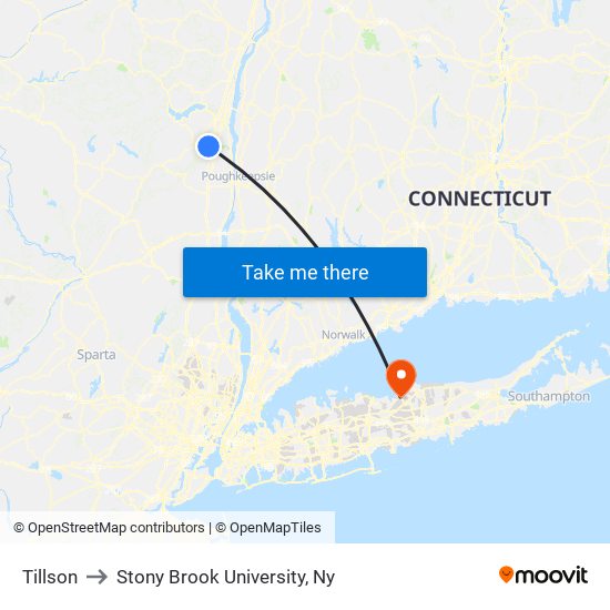 Tillson to Stony Brook University, Ny map