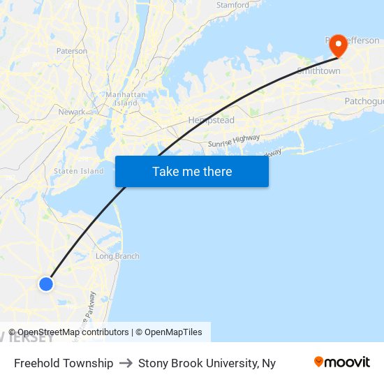 Freehold Township to Stony Brook University, Ny map