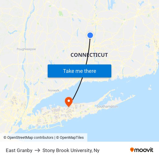 East Granby to Stony Brook University, Ny map