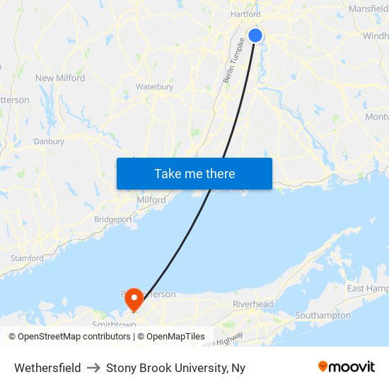 Wethersfield to Stony Brook University, Ny map