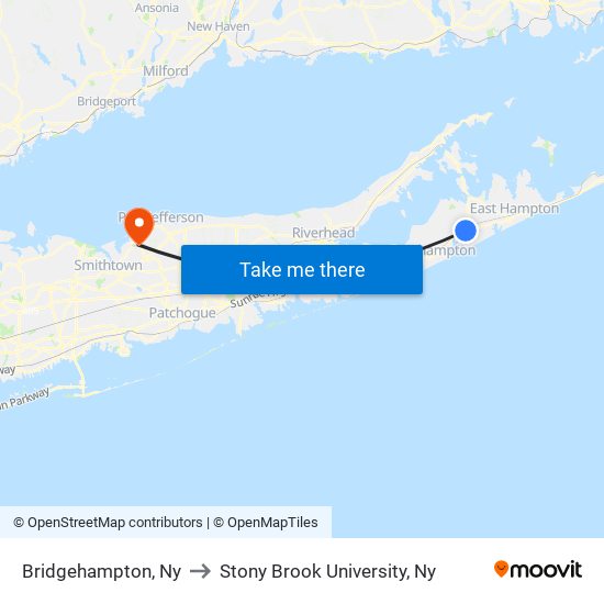 Bridgehampton, Ny to Stony Brook University, Ny map