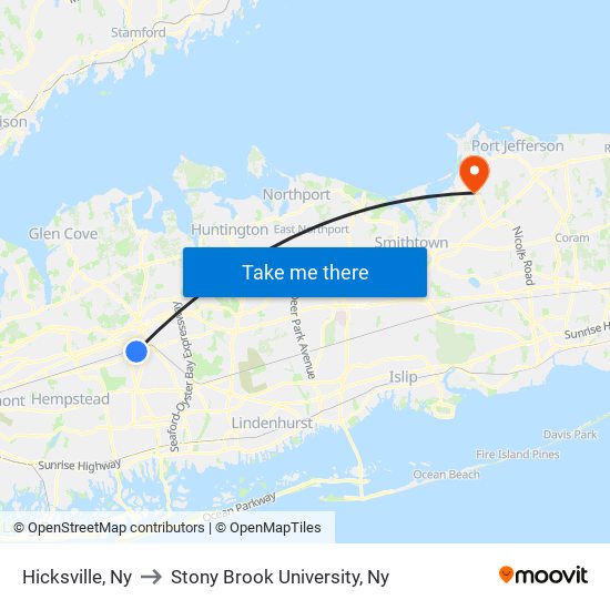 Hicksville, Ny to Stony Brook University, Ny map