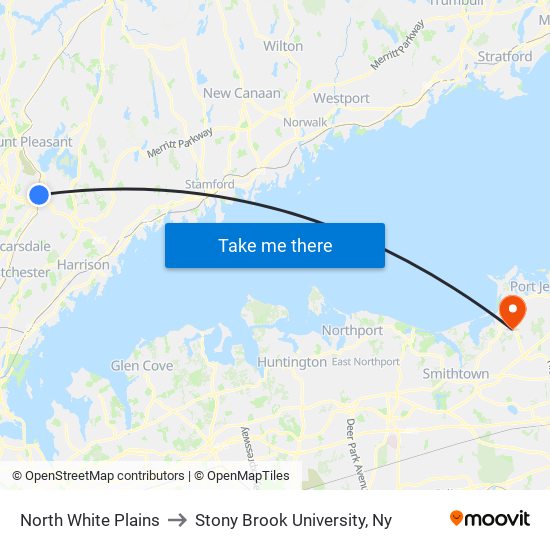 North White Plains to Stony Brook University, Ny map