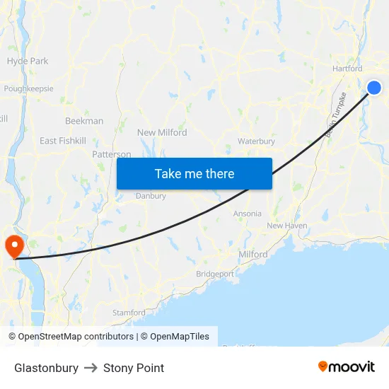 Glastonbury to Stony Point map