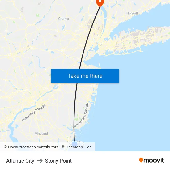 Atlantic City to Stony Point map
