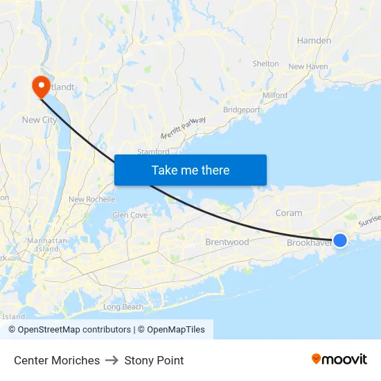 Center Moriches to Stony Point map