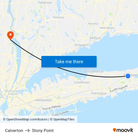 Calverton to Stony Point map