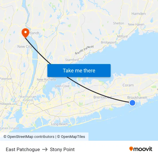 East Patchogue to Stony Point map