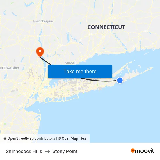 Shinnecock Hills to Stony Point map