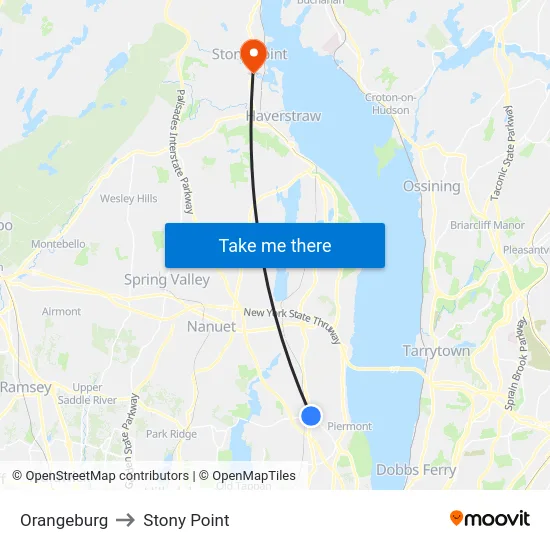 Orangeburg to Stony Point map