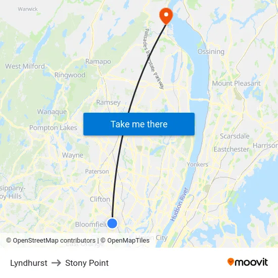Lyndhurst to Stony Point map