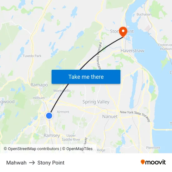 Mahwah to Stony Point map