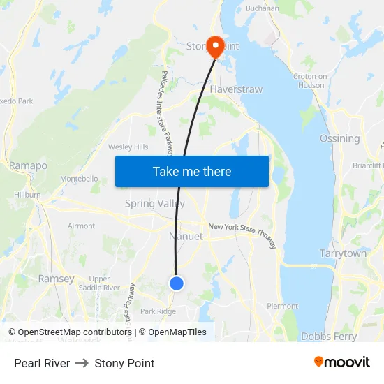 Pearl River to Stony Point map