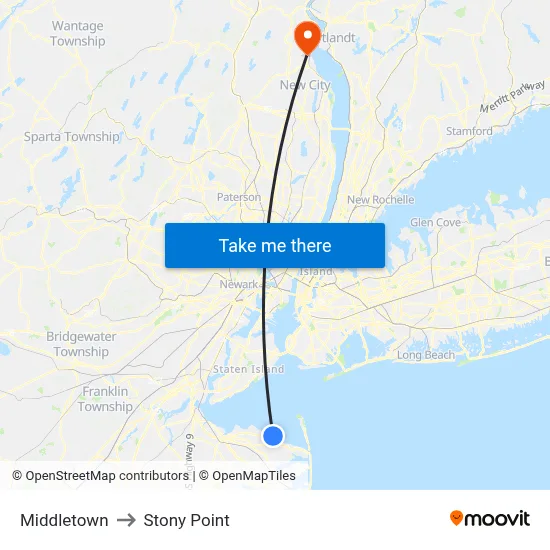 Middletown to Stony Point map