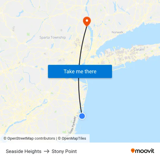 Seaside Heights to Stony Point map