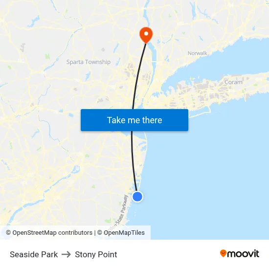 Seaside Park to Stony Point map