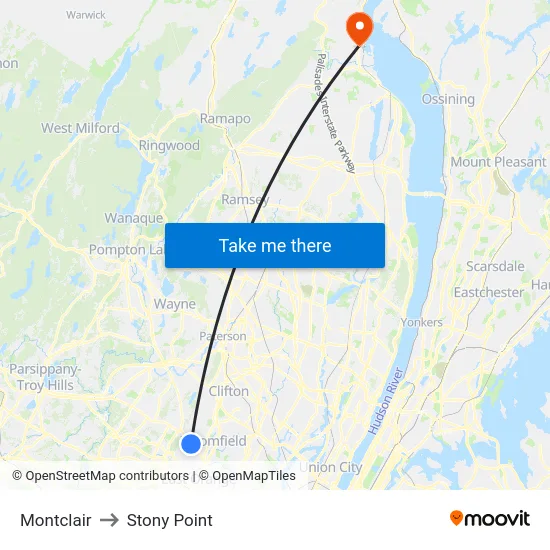 Montclair to Stony Point map