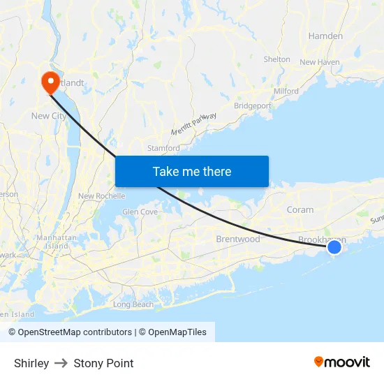 Shirley to Stony Point map