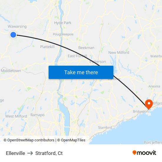 Ellenville to Stratford, Ct map