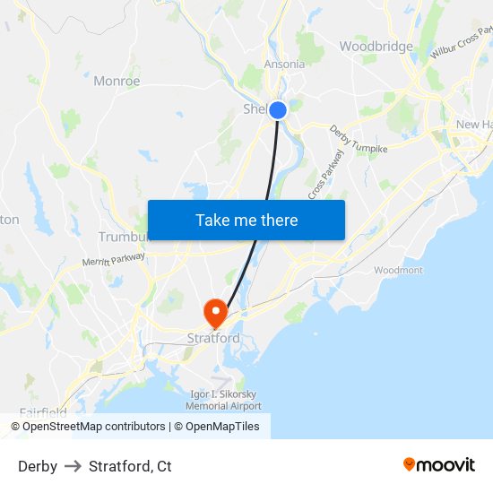 Derby to Stratford, Ct map