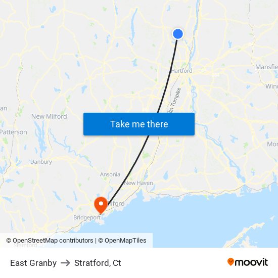 East Granby to Stratford, Ct map