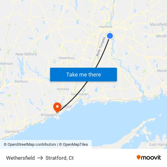 Wethersfield to Stratford, Ct map