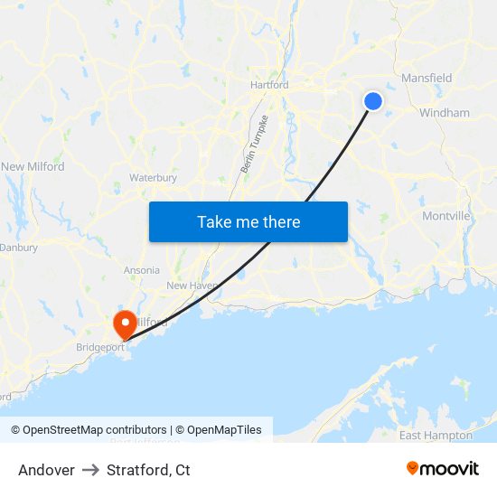 Andover to Stratford, Ct map