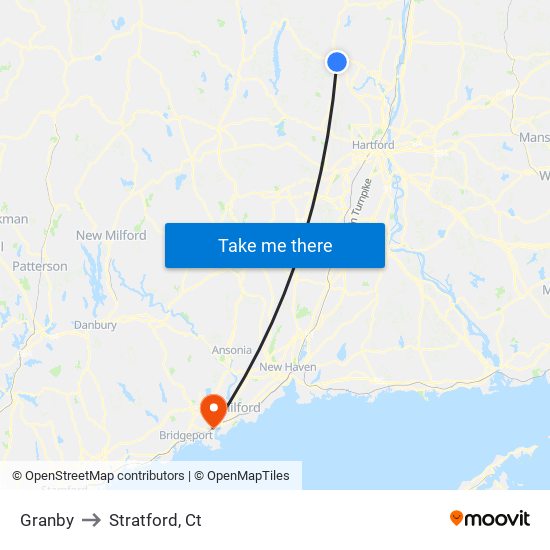 Granby to Stratford, Ct map