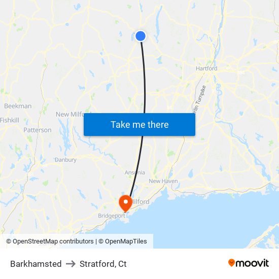 Barkhamsted to Stratford, Ct map