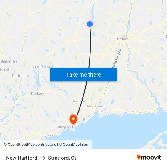New Hartford to Stratford, Ct map