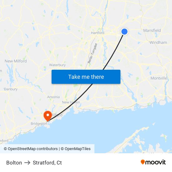 Bolton to Stratford, Ct map