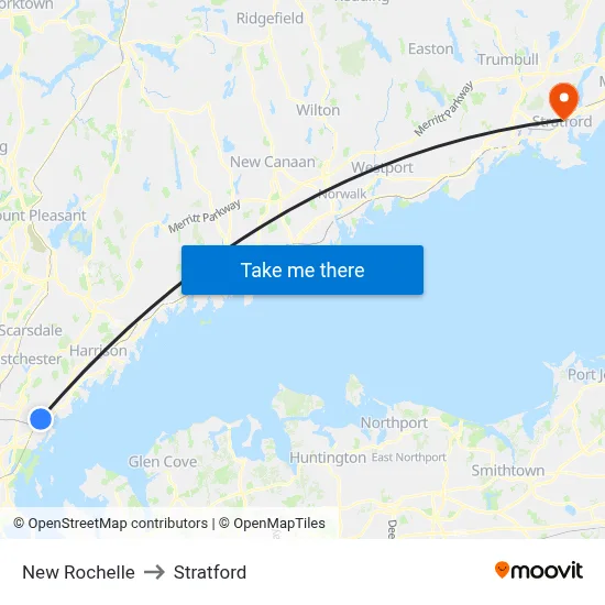 New Rochelle to Stratford map