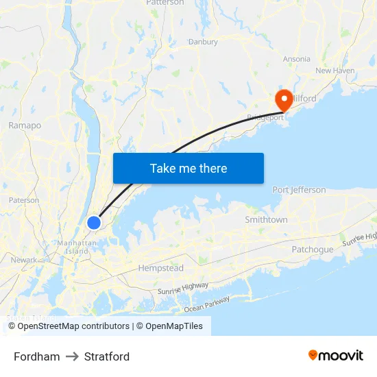 Fordham to Stratford map