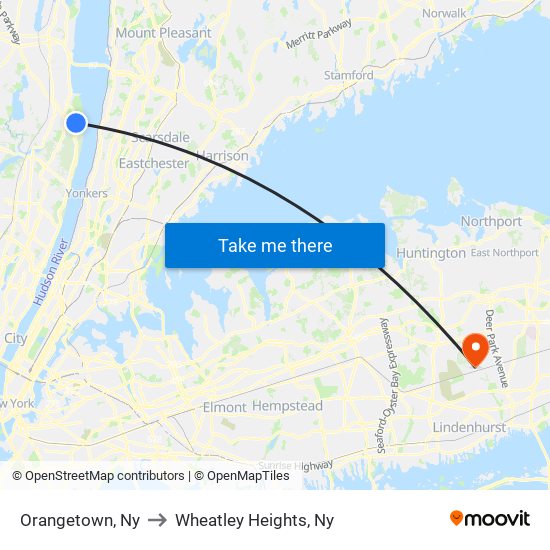 Orangetown, Ny to Wheatley Heights, Ny map