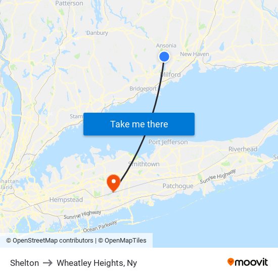 Shelton to Wheatley Heights, Ny map