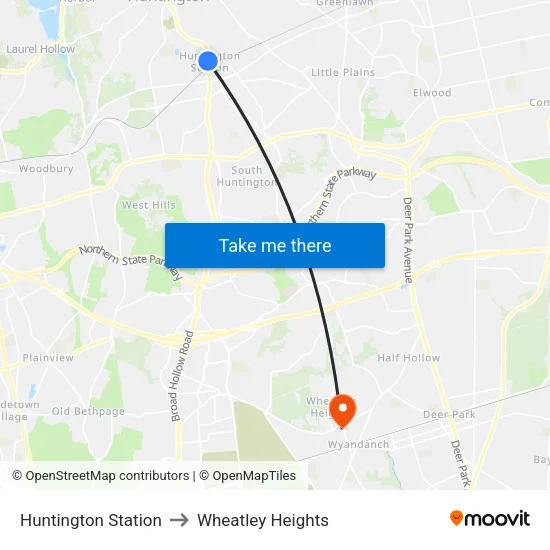 Huntington Station to Wheatley Heights map