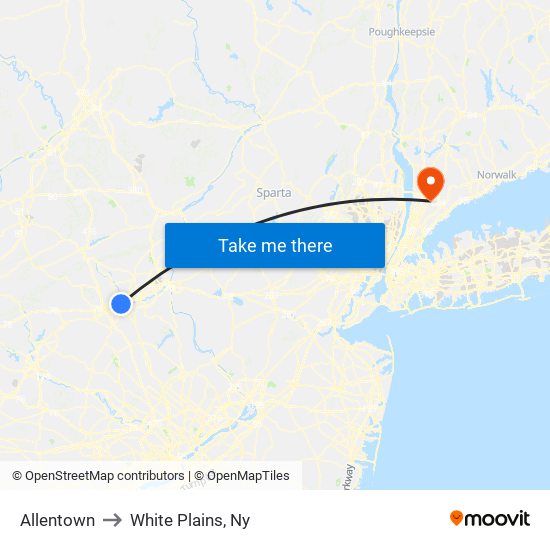 Allentown to White Plains, Ny map