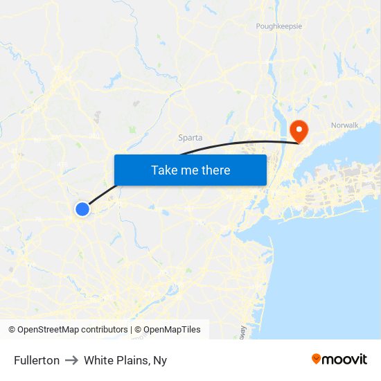 Fullerton to White Plains, Ny map