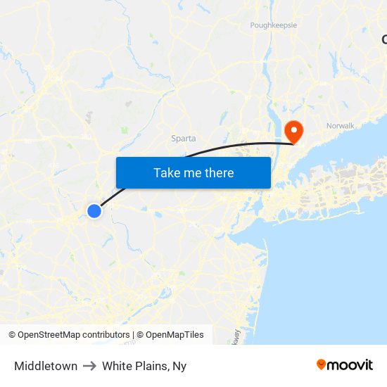 Middletown to White Plains, Ny map