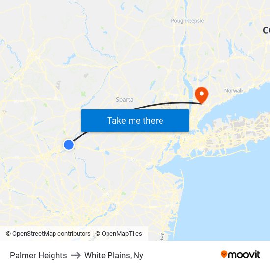Palmer Heights to White Plains, Ny map