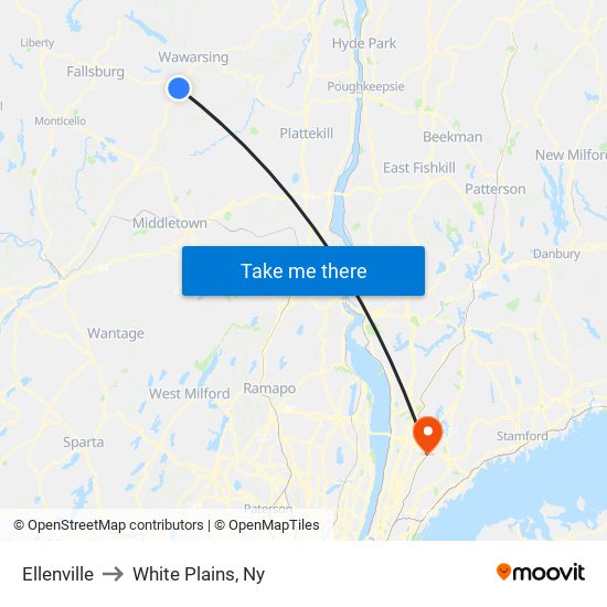 Ellenville to White Plains, Ny map
