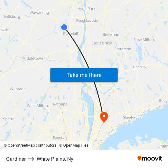 Gardiner to White Plains, Ny map