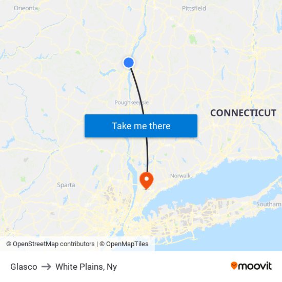 Glasco to White Plains, Ny map