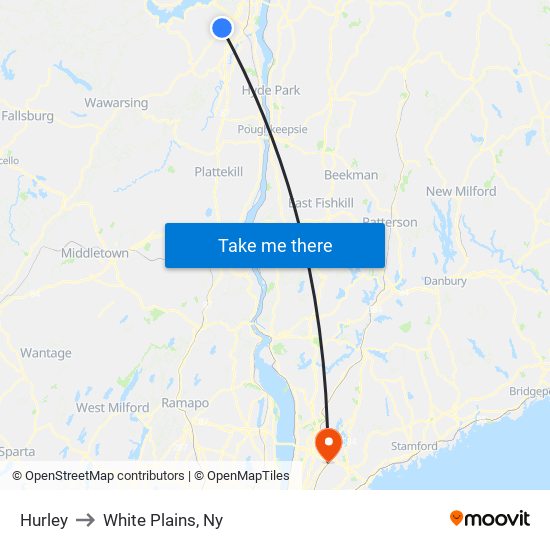 Hurley to White Plains, Ny map