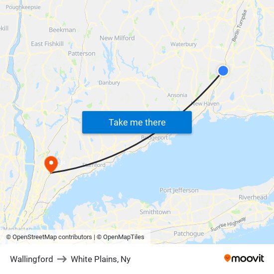 Wallingford to White Plains, Ny map