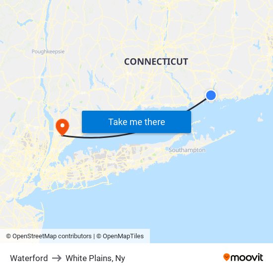 Waterford to White Plains, Ny map