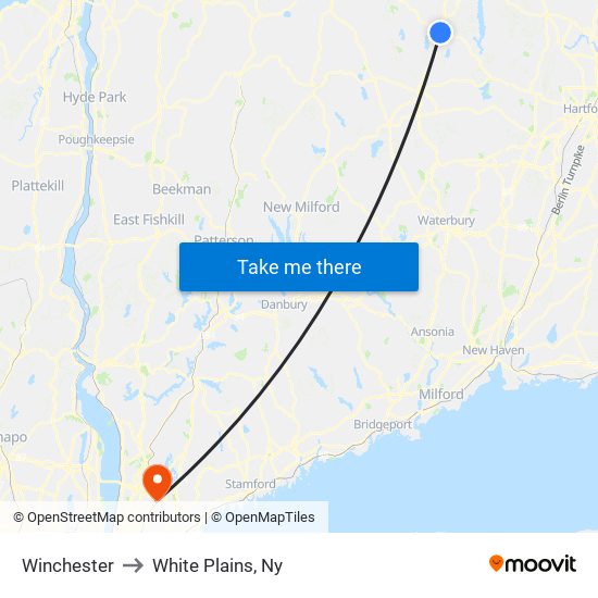 Winchester to White Plains, Ny map