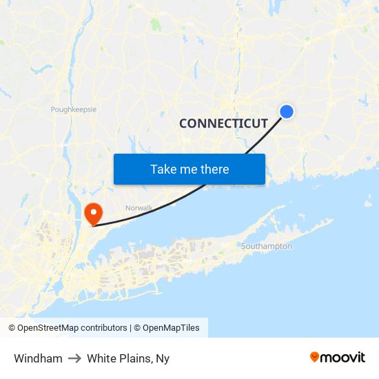 Windham to White Plains, Ny map