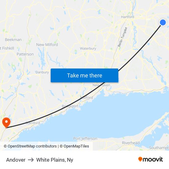 Andover to White Plains, Ny map